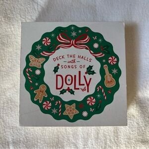 Deck The Halls With Dolly Parton Christmas 4" Wood Block Sign NEW DG Wreath